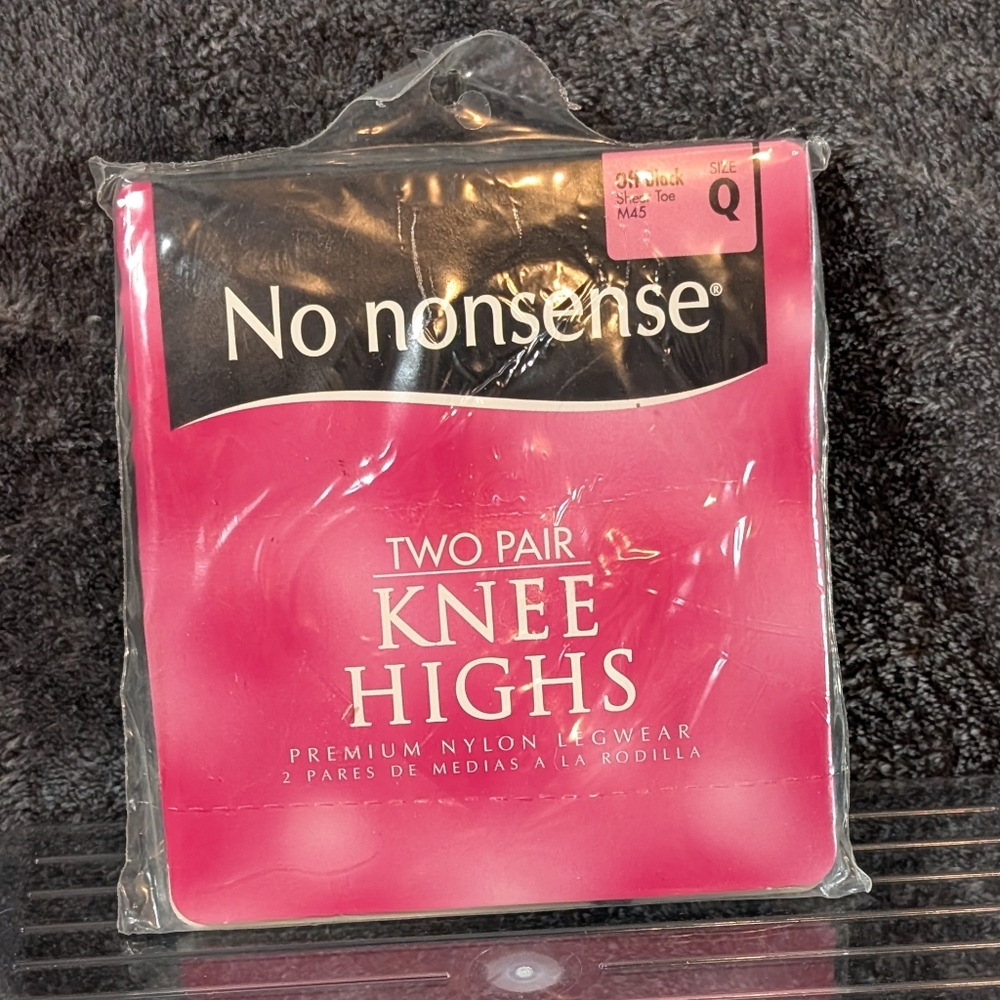 No Nonsense Two Pairs of Off Black Knee Highs Size Queen Size Sheer Toe M45